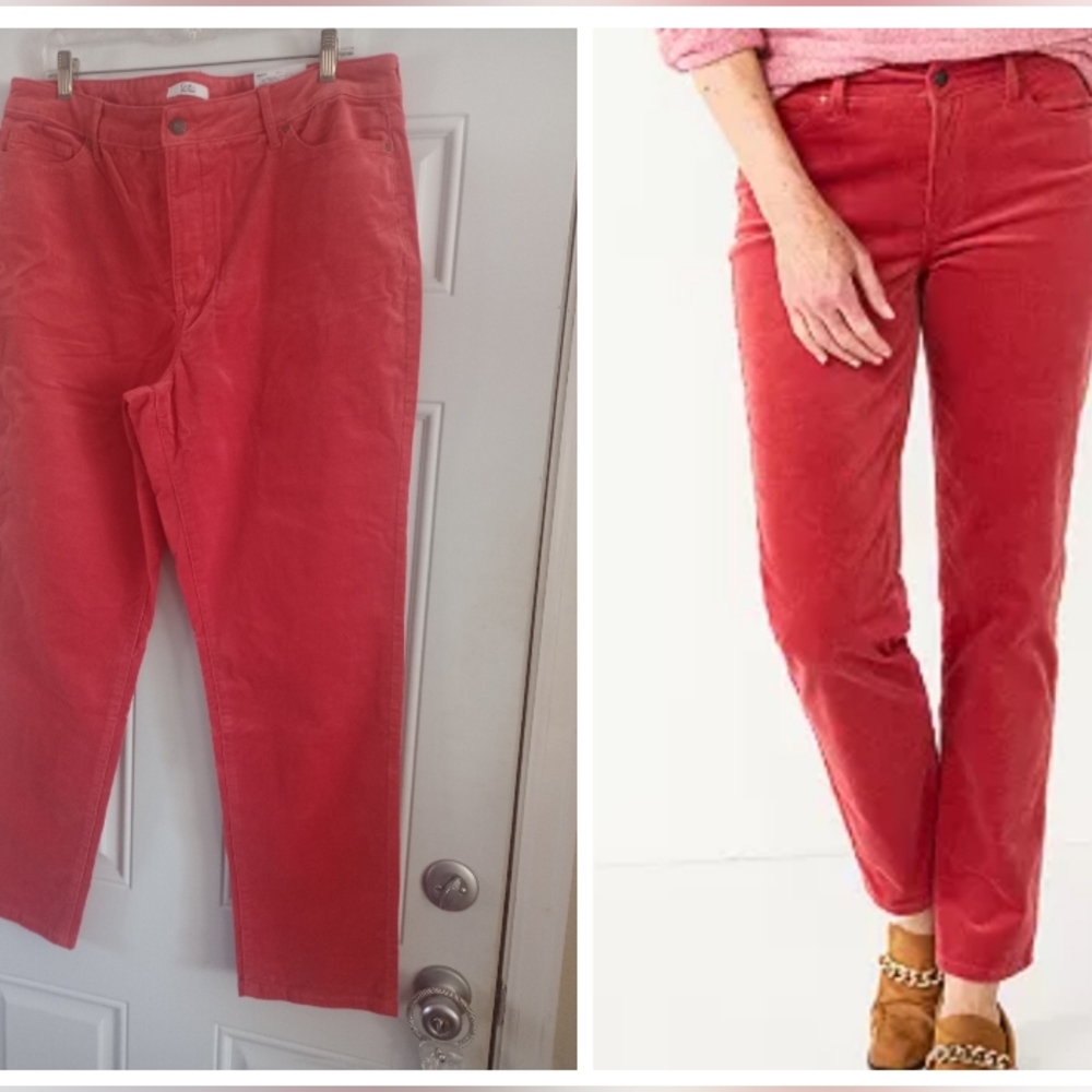 Croft & Barrow Straight Mid Rise BRNHS Rust Corduroy Jeans Pants Sz 18 Nwt